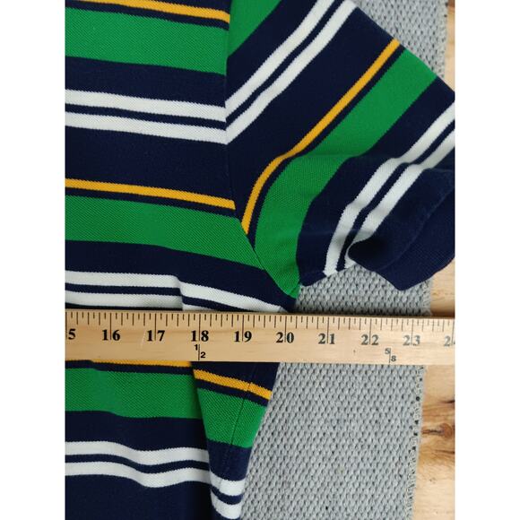 Polo Ralph Lauren Vintage Polo Shirt Men Medium Green/Blue Striped Luxury Preppy - Picture 9 of 11